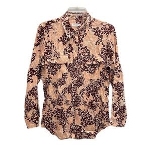 Equipment Femme Silk Blouse Medium Coral Abstract Button Up Collared Pockets